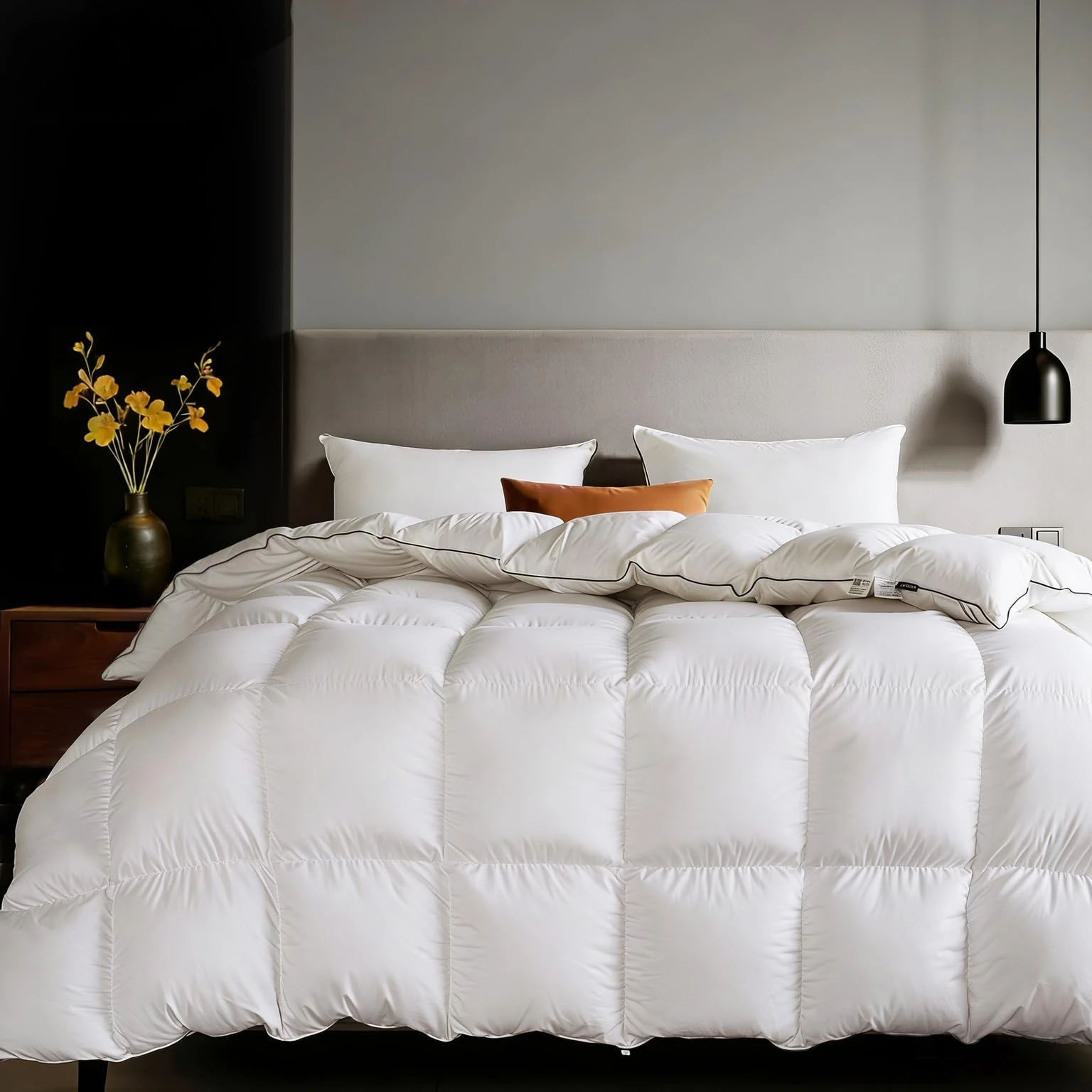 Luxury Goose Feather Down Fiber Comforter Queen Size 90"x90" – Extra Fluffy White Duvet Insert, Ultra Soft & Breathable, Noiseless All Season Hotel Collection Bedding