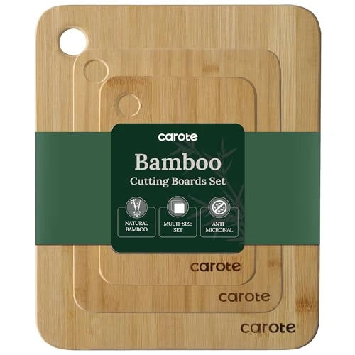 CAROTE 3pcs Bamboo Cutting Boards for Kitchen, Cutting Board for Meal Prep & Serving, Charcuterie boards & Chopping Butcher Block Cutting Board