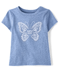 Baby And Toddler Girls Short Sleeve Butterfly Graphic Tee - BLUE | The Children's Place 