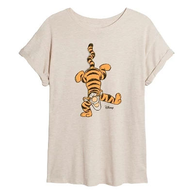 Women's Disney Tigger Handstand Oversized Graphic T-Shirt - Birch - 2 X-Large