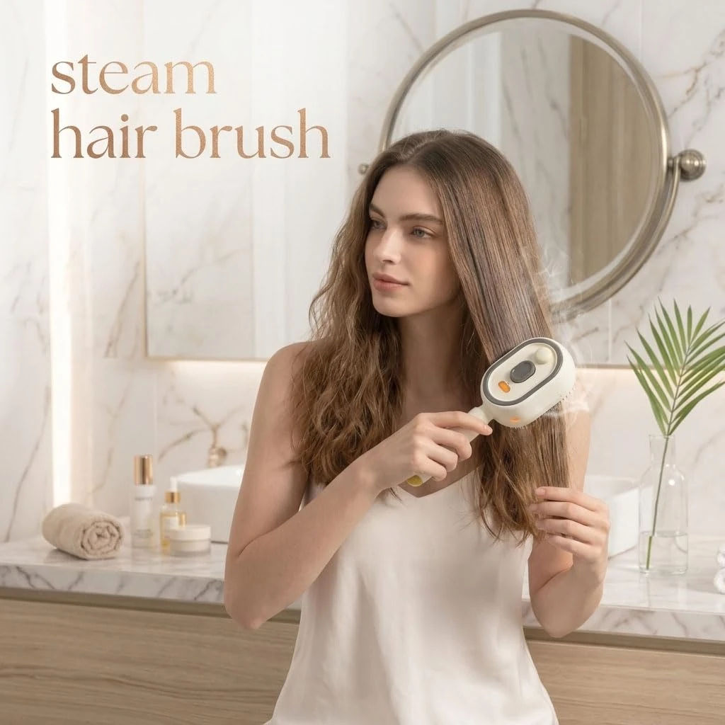 2026 New Electric Steam Brush for Hair, Detangling Steam Brush for Hair, Press, Comb, and Mist Simultaneously, Less Breakage, for Both Long and Short Hairs, Reduce Frizz (White)