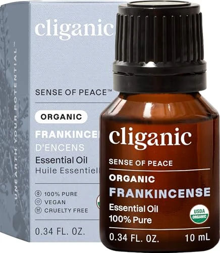 Cliganic Organic Frankincense Essential Oil - Boswellia Serrata, 100% Pure Natural Undiluted, for Aromatherapy | Non-GMO Verified