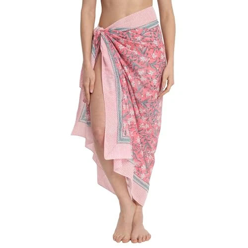 parihan Cotton Block Print long Beach Pareo Sarong Swimsuit Cover Ups Women Wrap