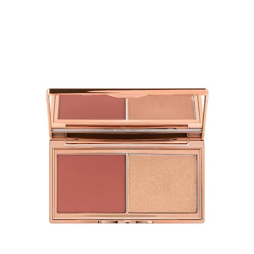 Charlotte Tilbury Mini Hollywood Blush & Glow Glide Palette, Powder Blush & Highlighter Compact, Face Makeup Duo, Travel Size Makeup Palette - Rich Terracotta Blush/Golden Sunset Highlighter