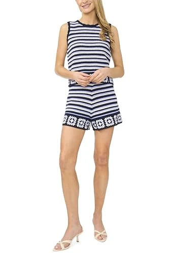 CeCe Stripe Crochet Shorts Classic Navy