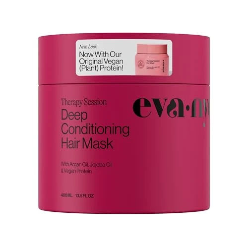Eva NYC Therapy Session Deep Conditioning Hair Mask with Vegan Protein, Jojoba Oil + Argan Oil - Hydrate, Soften + Repair Hair Strength - Sulfate Free - Warm Vanilla Scent - 13.5 fl oz