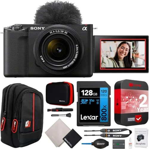 Sony ZV-E10 II Mirrorless Alpha APS-C Camera Body + 16-50mm F3.5-5.6 OSS II Lens Black ZVE10M2KB Content Creators Bundle with CPS 2YR Extended Protection + Deco Gear Case + 128GB Card Accessories Kit