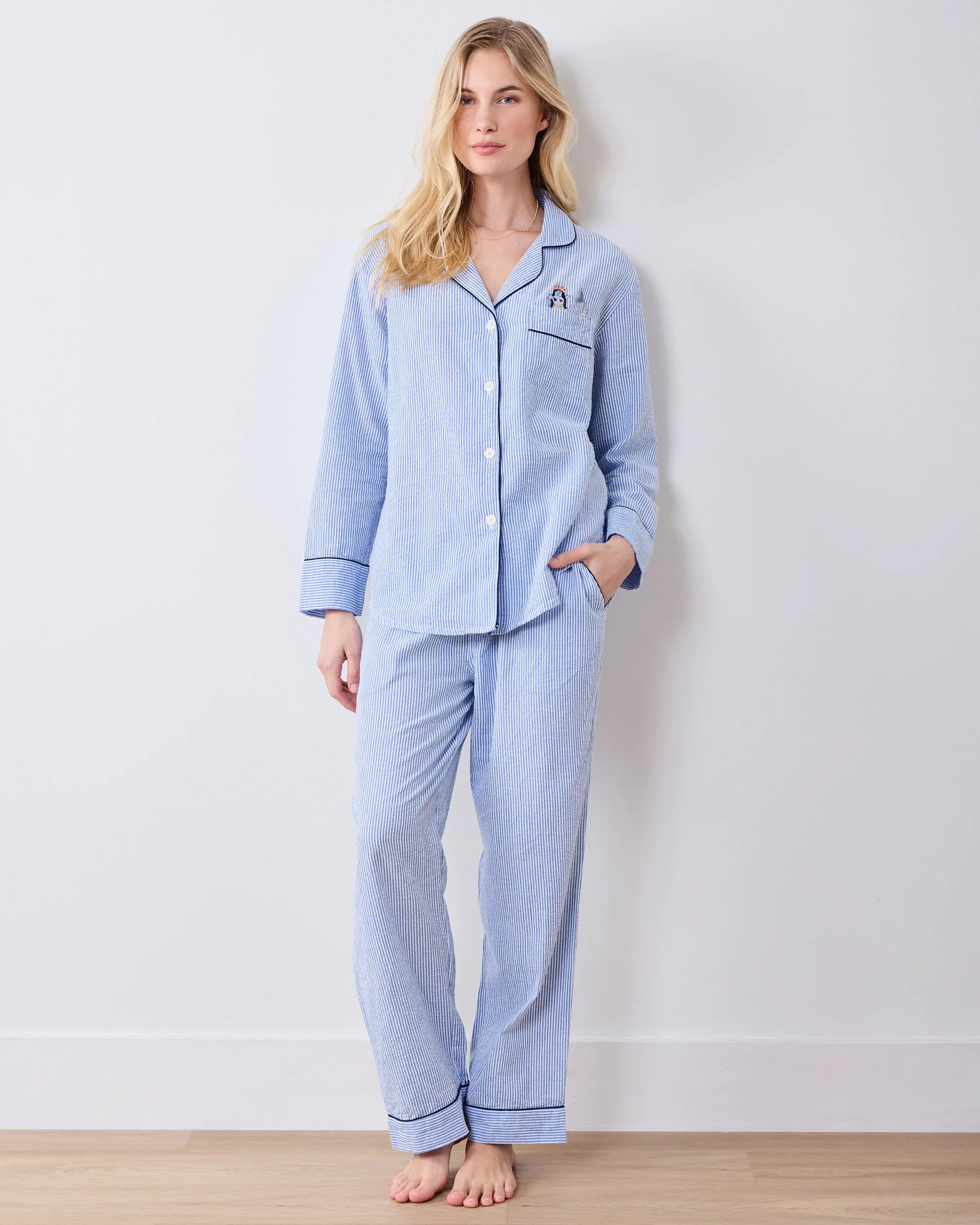 Triton Stripes - Tall Seersucker Long PJ Set - Sea Spray