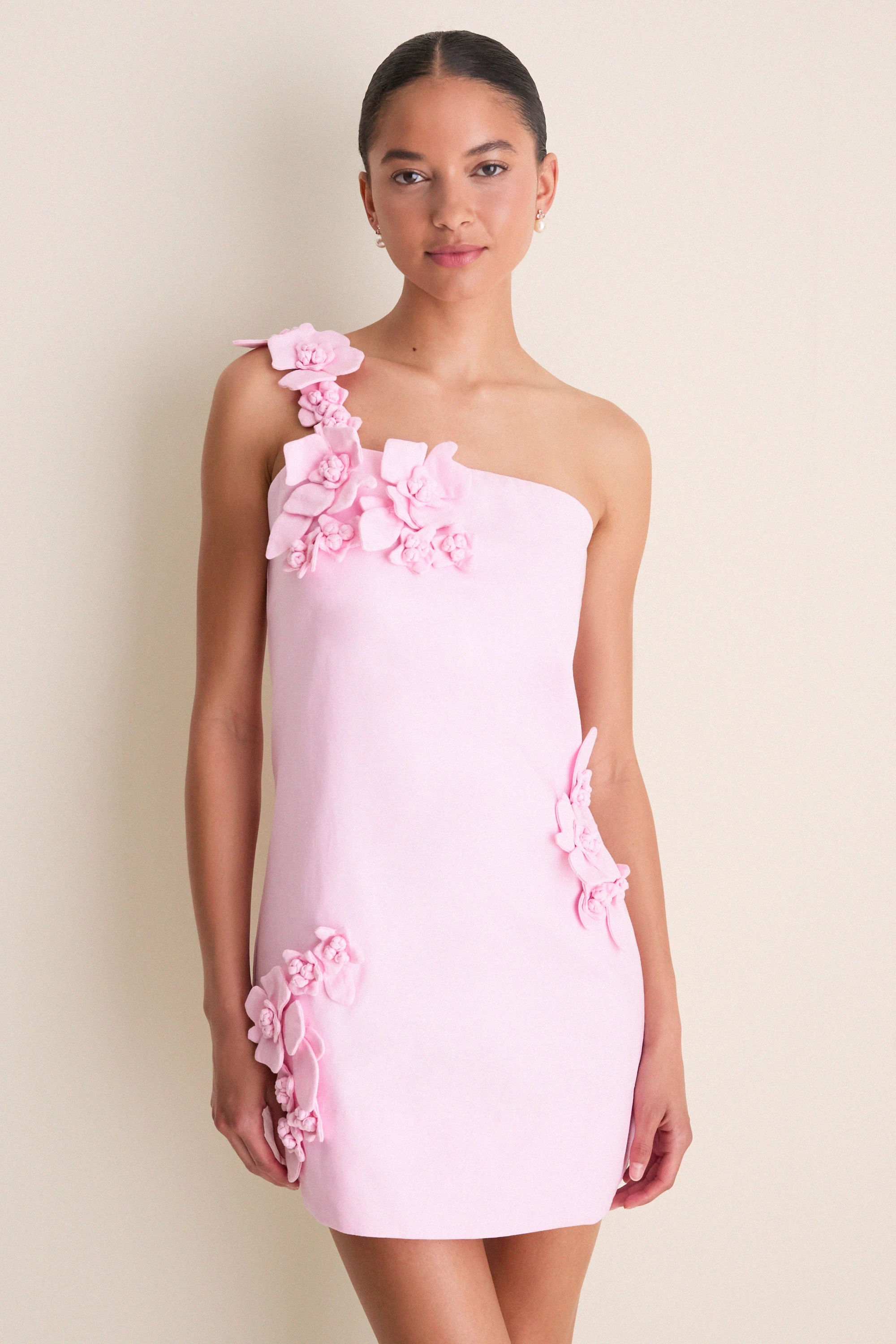 Pink 3D Floral Applique Rosey Mini Dress | Hyacinth House