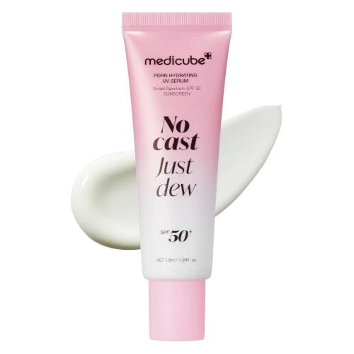 medicube Sunscreen No Cast Just Dew PDRN Hydrating UV Sun Serum | SPF 50 Fast-Absorbing Sunscreen | Lightweight Hydration & Cooling | PDRN, Panthenol & Centella | Korean Skincare, Low-Irritation