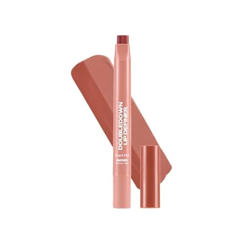 Sacheu DoubleDown Lip Definer, 2-in-1 Lip Liner & Balm — Hydrating Korean Makeup Lipstick with Pigmented, Buildable Color, Creamy Satin Finish, Avocado Oil, Rosehip Oil & Vitamin E (Keep it Pink)