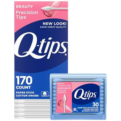 Q-tips Cotton Swabs, Precision Tips, 170 Count + 30 Count Travel-Size Pack – Household Essentials, Beauty & Personal Care