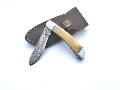 AMJ Crafts Damascus Steel Pocket knife, Folding knife, EDC, outdoor, camping, USA, Best Gift for all (SB)