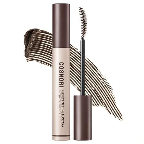 COSNORI Perfect Setting Waterproof Mascara Long&Curl 1.5 Black Brown – Long Lasting Smudge - Black Brown Mascara - Soft yet Defined Daily Use - K Beauty - 0.23fl oz (7ml)