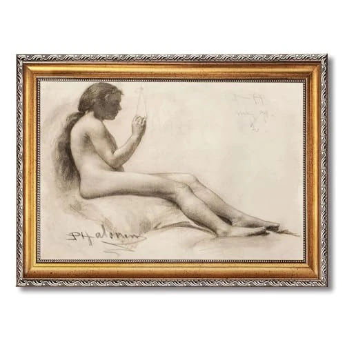 Vintage Framed Female Figure Wall Art Canvas Print Oil Paintings Reproduction World Classics Retro Artwork Poster Wall Decor Elegant Home Decoration for Bedroom or Living Room (Retro Framed,24"LX36W")