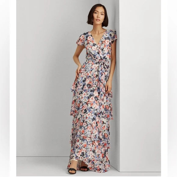 Floral Ruffle-Tier Gown