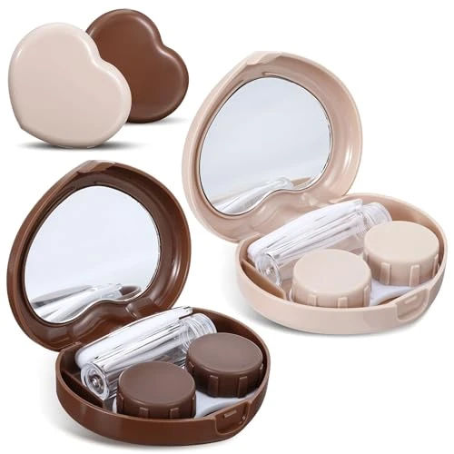 guduling 2 Pcs Brown Contact Lenses,Heart Contact Lens Case,Travel Size Portable Contacts Lenses Box with Mirror Tweezers Remover Tool Solution Bottle for Daily Outdoor(Brown, Coffee)