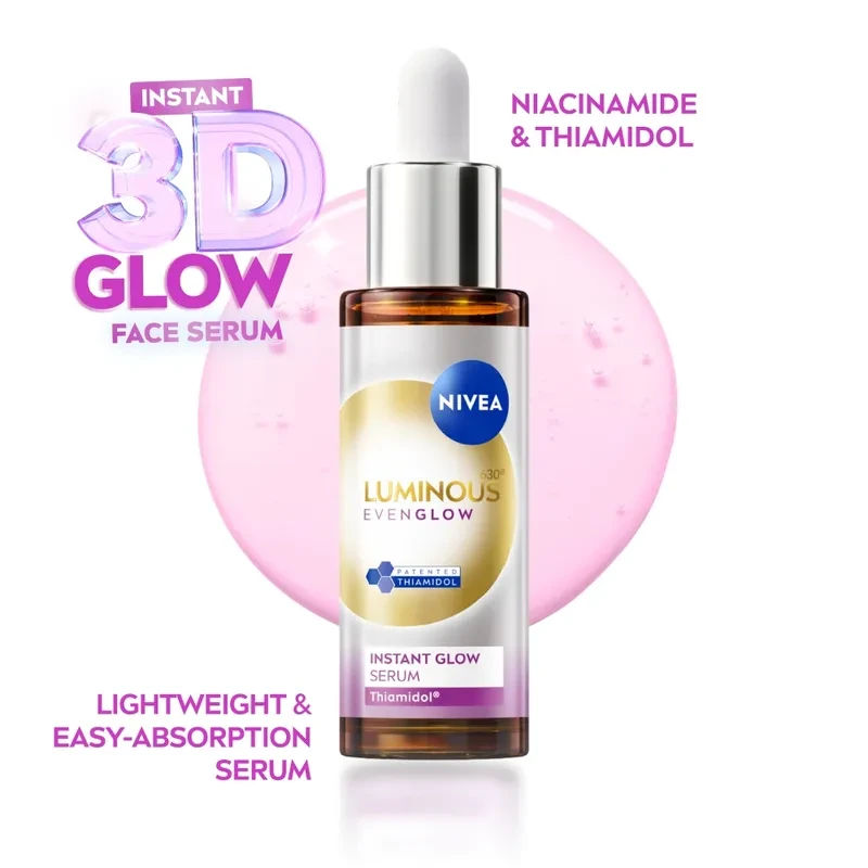Buy NIVEA Luminous Even Glow Brightening Face Serum with Niacinamide, Thiamidol, 60X Vitamin C, Aloevera Online