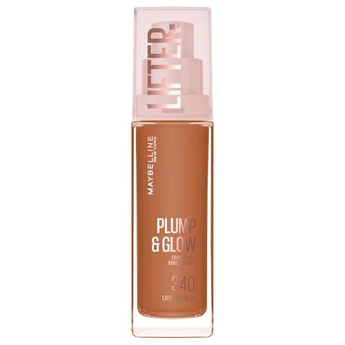 Maybelline Lifter Plump & Glow Foundation, Liquid Foundation with 2% Niacinamide + Hyaluronic Acid, Plumping and Brightening Face Makeup, 340, 1 Count