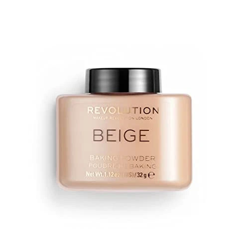 Makeup Revolution Loose Baking Powder, for Medium Skin Tones, Balances Skin Tone & Banishes Shine, Matte Finish, Beige, Vegan & Cruelty-Free, 1.12 Oz/32g
