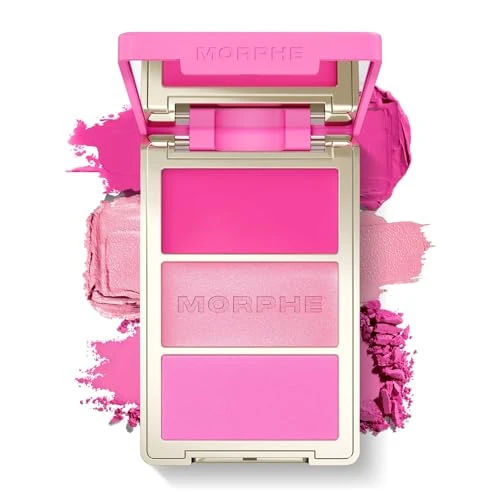 Morphe Cheek Thrills Multi-Finish Face Trio - Blush for Cheeks with Cream, Balm, and Powder Finishes - Buildable Monochromatic Face Palette for Glow and Dimension - Apres Ski (0.38 oz)