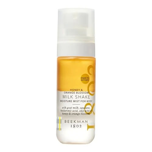 Beekman 1802 Milk Shake Hydrating Body Mist – Alcohol-Free Moisture with Goat Milk, Hyaluronic Acid & Squalane, Lightweight Skin Softening Spray for Sensitive Skin – Honey & Orange Blossom, 2 Fl Oz