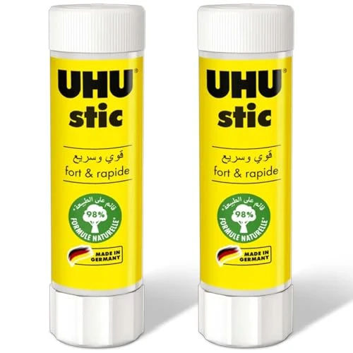 UHU Stic Glue Stick - Strong and Fast, Solvent Free Adhesive - Clear Application - 40g - Pack of 2