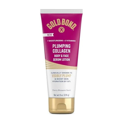 Gold Bond Plumping Collagen Body & Face Serum Lotion, Lightweight Hydrating Moisturizer with Collagen Peptide Complex, Jojoba and Grapeseed Oils to Visibly Plump Skin, Cherry Blossom Scent, 8 oz