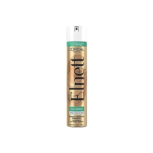 L'Oreal Paris Elnett Unscented Hairspray, up to 72-Hour Extra Strong Hold Formula with Humidity Resistant Frizz Control, Hairspray with Soft, Brushable Finish, 11 oz