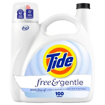 Tide Free & Gentle Unscented HE Deep Cleaning Concentrated Liquid Laundry Detergent 100 Loads - 132 fl oz