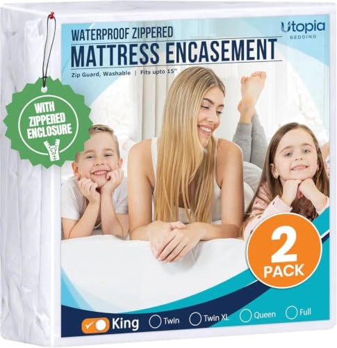 Utopia Bedding Mattress Protector Zippered King Size (Pack of 2), 100% Waterproof Bed Bug and Dust Mite Proof Mattress Encasement, Absorbent 6 Sided Mattress Cover