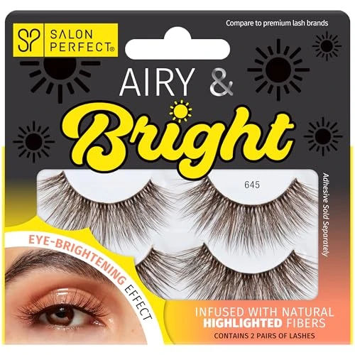 Salon Perfect Lashes False Eyelashes Airy & Bright 645 - Natural Eye-Brightening Effect, Highlighted Fibers, Reusable Lash Extensions, 2 Pairs