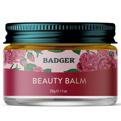 Badger Rose Beauty Balm, 100% Organic Nourishing Treatment For Face, Neck & Hands w/Pure Rose Essential Oil, Intensive Long Lasting Face Moisturizer for Women & Men, 1 oz Glass Jar