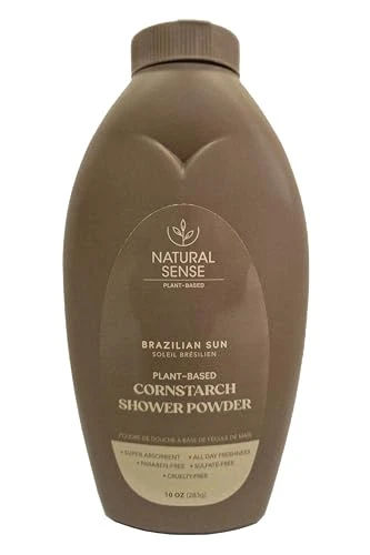 Natural Sense BRAZILIAN SUN Plant-Based Cornstarch Shower Powder, Talc-Free, Super Absorbent, All Day Freshness, 10 oz