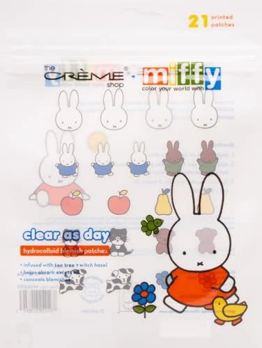 The Crème Shop Miffy Clear As Day! Blemish Patches, Korean Hydrocolloid Spot Patches, 21 Printed Miffy Patches, Infused with Tea Tree and Witch Hazel to help conceal blemishes and absorb excess oil