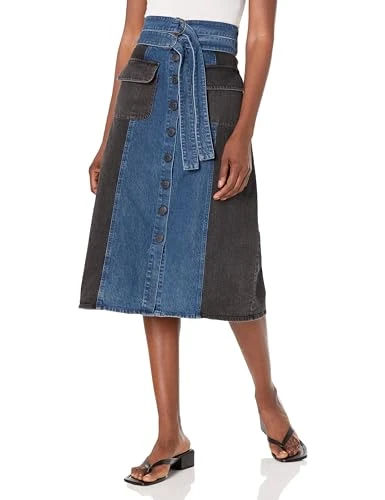 Sea New York Rent the Runway Pre-Loved Denim Two Tone Skirt, Blue, 2