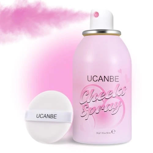 UCANBE Blush Spray with Puff, Hydrating Liquid Blush Mist for Cheeks - Soft Pigmented Buildable Blendable Breathable Blush, Healthy Dewy Glow Finish, Talc-Free, 01 Lavender (1.16 oz)