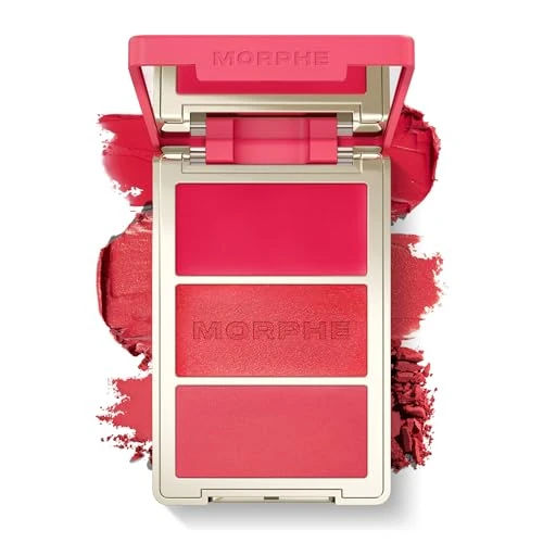 Morphe Cheek Thrills Multi-Finish Face Trio - Blush for Cheeks with Cream, Balm, and Powder Finishes - Buildable Monochromatic Face Palette for Glow and Dimension - Cabana Club (0.38 oz)