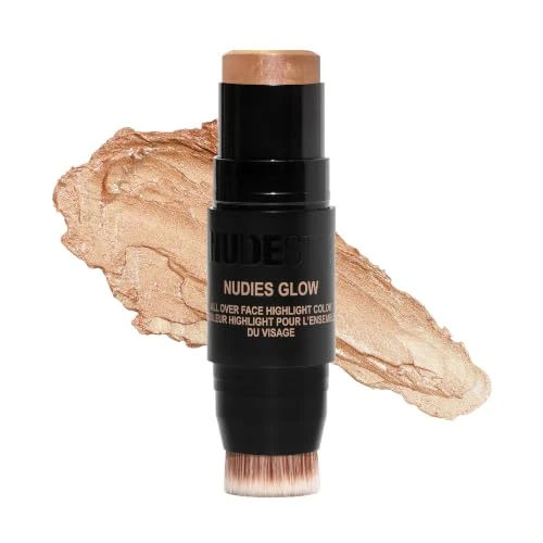 Nudestix Nudies Glow Highlighter Stick – Multi-Use Cream Highlighter for Face, Eyes & Body with Built-In Brush | Dewy, Radiant Finish for All Skin Tones | Hey Honey