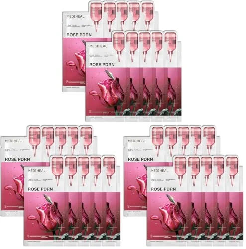 MEDIHEAL Essential Face Mask [PDRN] Healthy Glow 10 pcs. with 99% Purity White Rose PDRN for Glass Skin, Pore Care, Skin Firming - Home Skin Care & Vegan Formula Korean Beauty Sheet Mask (Pack of 3)