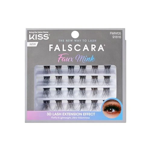 KISS Falscara Multipack, False Eyelashes, Lash Clusters, 'Faux Mink Wisps', 12mm-14mm-16mm, Includes 24 Wisps, Contact Lens Friendly, Easy to Apply, Reusable Strip Lashes