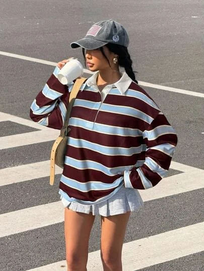 Oversized striped long-sleeve shirt