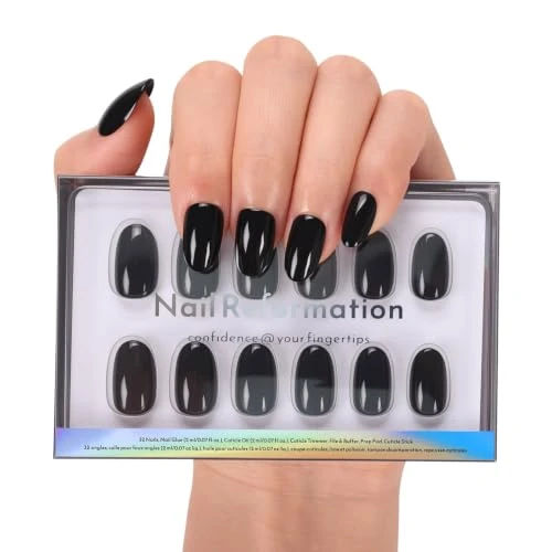 Nail Reformation Press On Nails, Classic Black Short Round Fake Nails 32Pcs