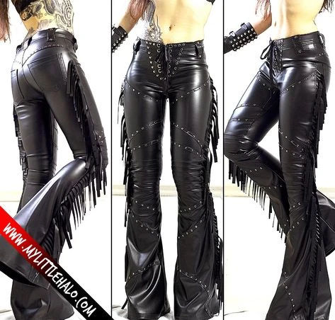 Black Leather Fringe Pants