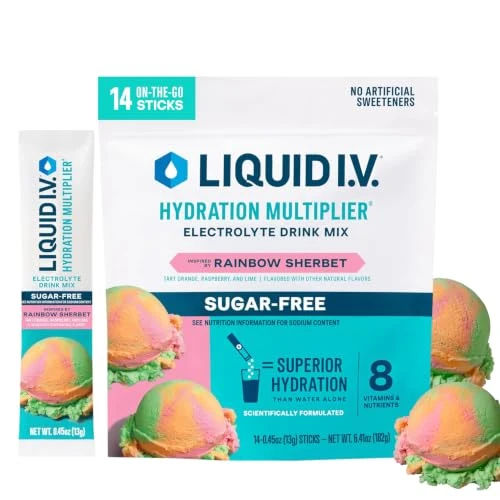 Liquid I.V. Sugar Free Hydration Electrolytes, Rainbow Sherbet, 14 Count