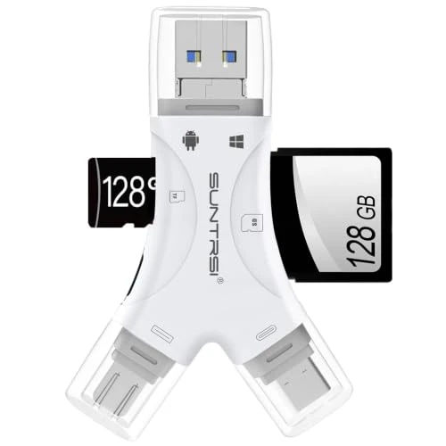 SD Card Reader for iPhone/ipad/Android/Mac/Computer/Camera,4 in1 Micro SD Card Reader Trail Camera