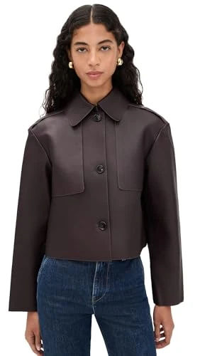 Theory Women's Crop Leather Trench Coat, Cacao, S