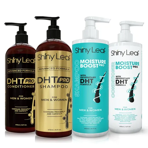 Shiny Leaf DHT Blocker Pro Shampoo And Conditioner And Hydrating Moisture Boost Pro Shampoo And Conditioner Set for Women And Men, 4 bottles X 16 Fl. Oz., Paraben and Sulfate Free