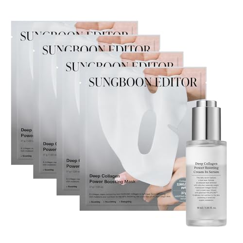 Tiktok Trend Items Wrinkle Free Boosting DUO: Deep Collagen Power Boosting Mask (4ea) & Deep Collagen Power Boosting Cream In Serum, Self-Care Gift Set for Women & Moms, Korean Skincare
