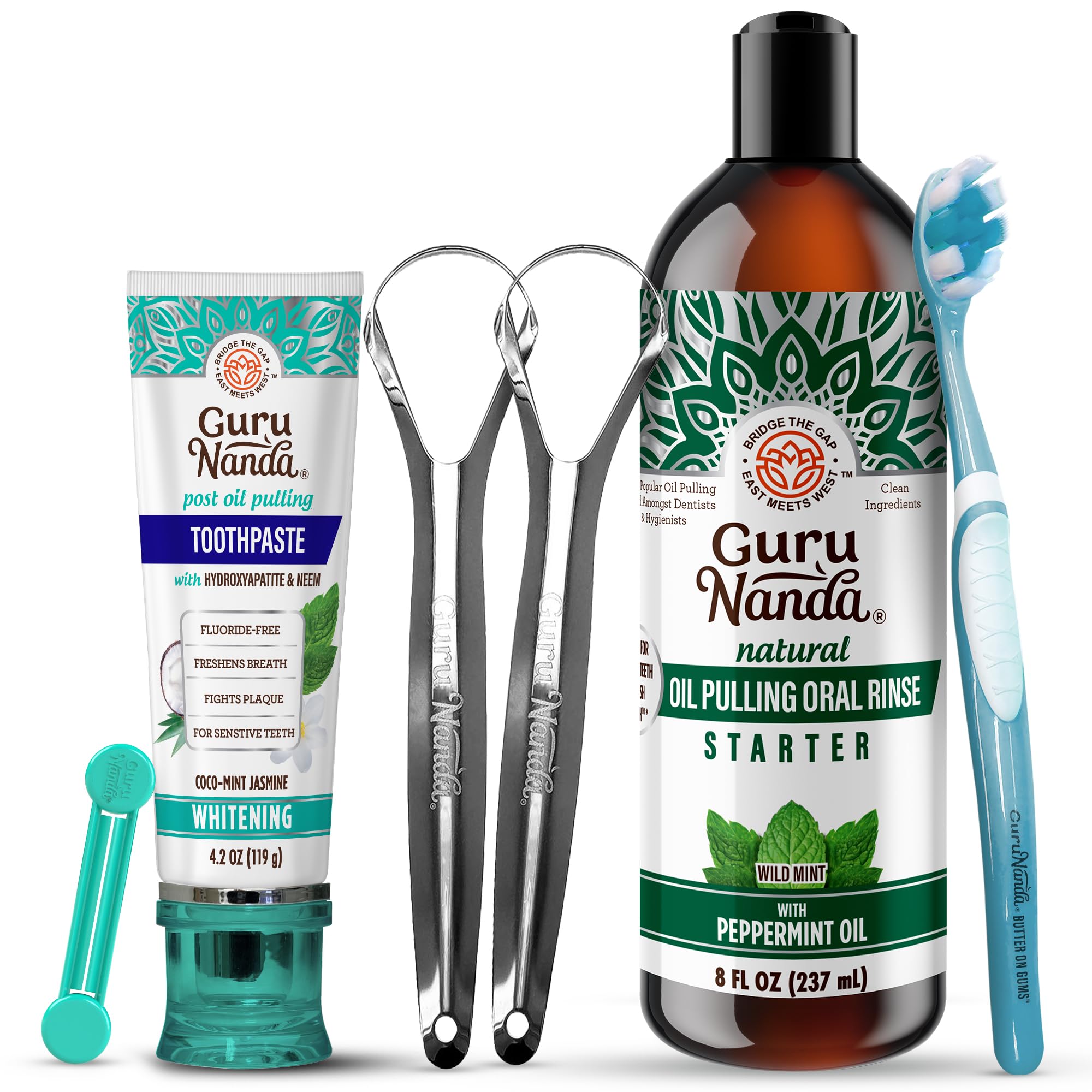 GuruNanda Whitening Care Bundle – Hydroxyapatite Toothpaste & Peppermint Whitening Pulling Oil for a Brighter Smile & Fresher Breath